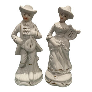 Lady Angela Crown N Porcelain Figurine Pair Musicians Mandolin Harp Gold Trim